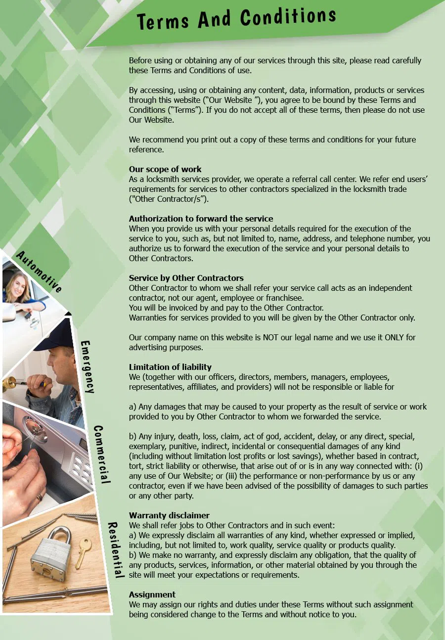 Indianapolis City Locksmith Indianapolis, IN 317-810-0219 - TermsAndConditions-2